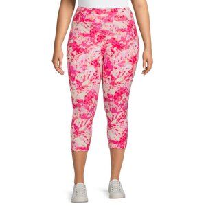 Terra & Sky Womens Plus Leggings Size 1X, 2X, 3X High Rise Capri Coral Tie Dye